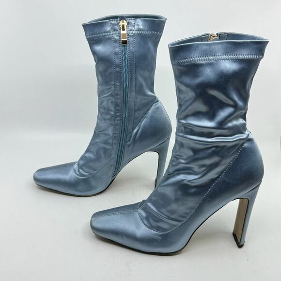 Ice-blue Satin Sock Boot Heel - Picture 4 of 9